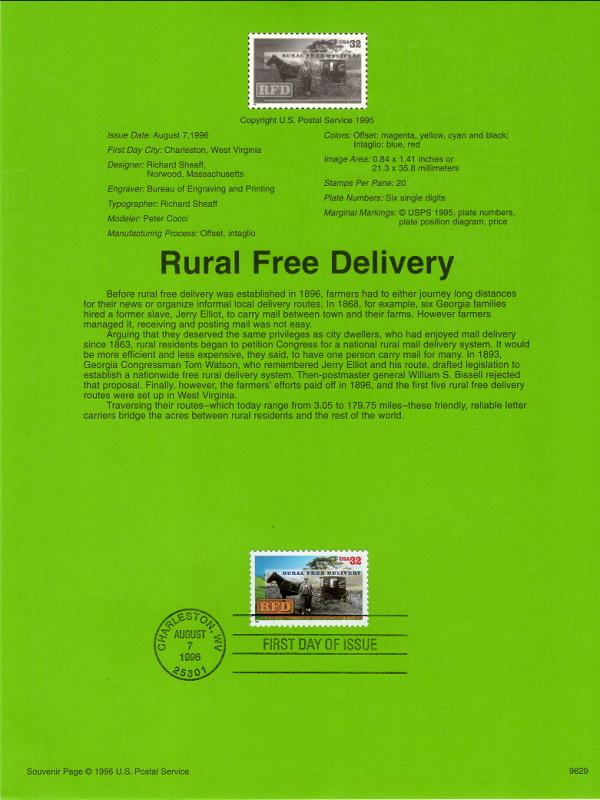 US SP1214 Rural Free Delivery 3090 Souvenir Page FDC