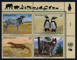 United Nations - Vienna 146a TR Block MNH Animals, Birds, Zebra, Penguin, Wolf