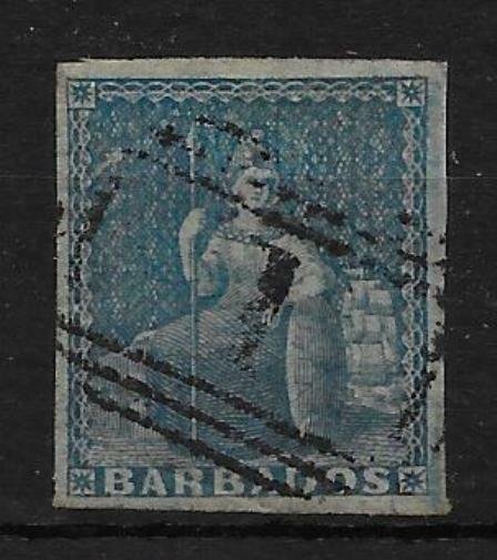 BARBADOS SG3 1852 (1d) BLUE USED 4-MARGINS