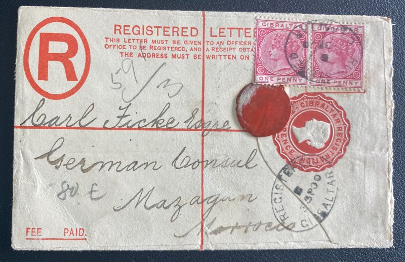 1900 Gibraltar Registered Postal Stationery Cover To German Consul Morocco
