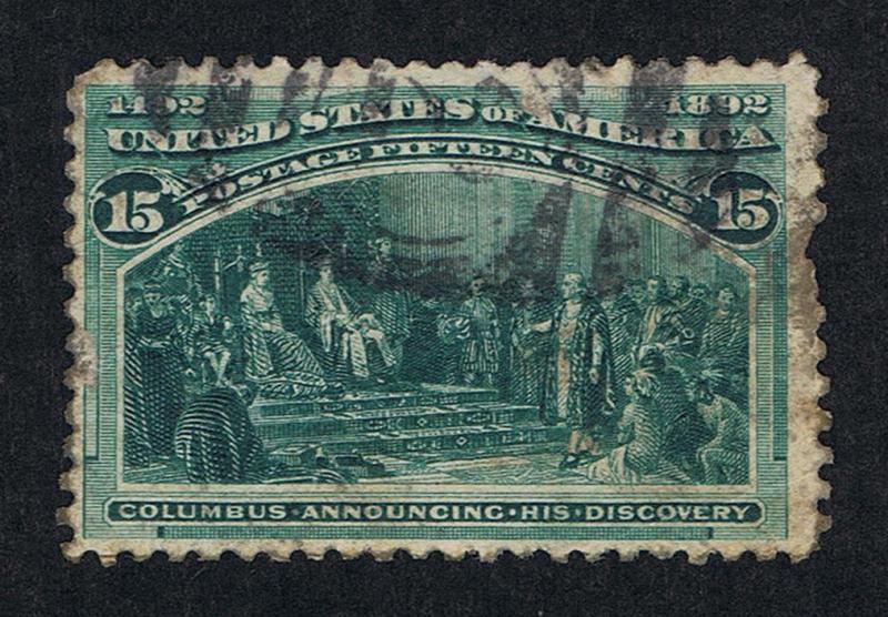 VERY AFFORDABLE GENUINE SCOTT #238 USED 1893 15¢ DARK GREEN COLUMBIAN EXPOSITION