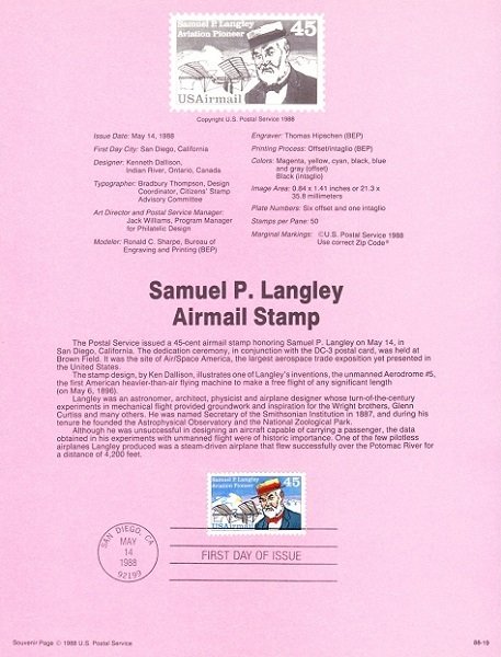 US SP828 Samuel Langley Souvenir Page #C118