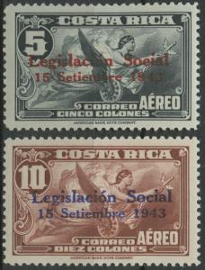 Costa Rica 1943 MNH Airmail Set | Scott C92-C93 | Overprint