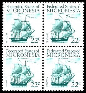 MICRONESIA Sc 34 VF/MNH BLOCK of 4 - 1986 22c - Tall Ship Senyavin
