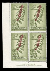 Papua New Guinea #146 Cat$44, 1958 5sh gray olive and brown red, imprint bloc...