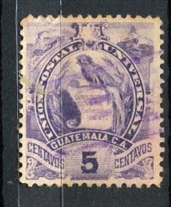 GUATEMALA; 1886 classic Quetzal Coat of Arms issue fine used 5c. value