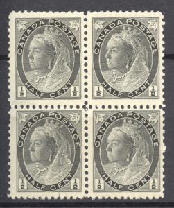 Canada, Q V 1/2 Cent black , Scott # 74, MNH Block of 4