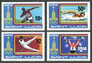 St Lucia 516-519,520, MNH. Mi 514-517,518 Bl.24. Olympics Moscow-1980. Swimming.