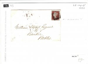 GB 1d Red Imperf Cover Plate 88 MISPLACED *T* Scotland Peebles 1850 13a.33 