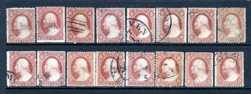 #26 1857-1861  group #37 GREAT - Cancels and Colors! - cv$320.00