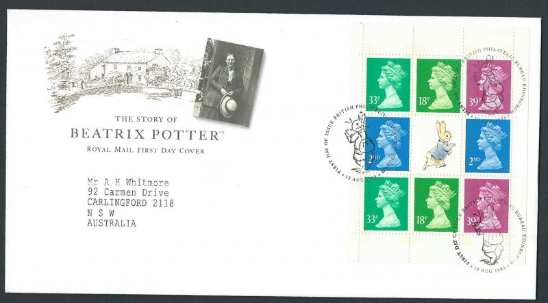 GB QEII 1993 Machins Booklet Pane X1012m  VFU Beatrix Potter