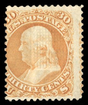 1867 Issue #100 Cat$3,300, 1867 30c orange, F.Grill, unused without gum, fres...