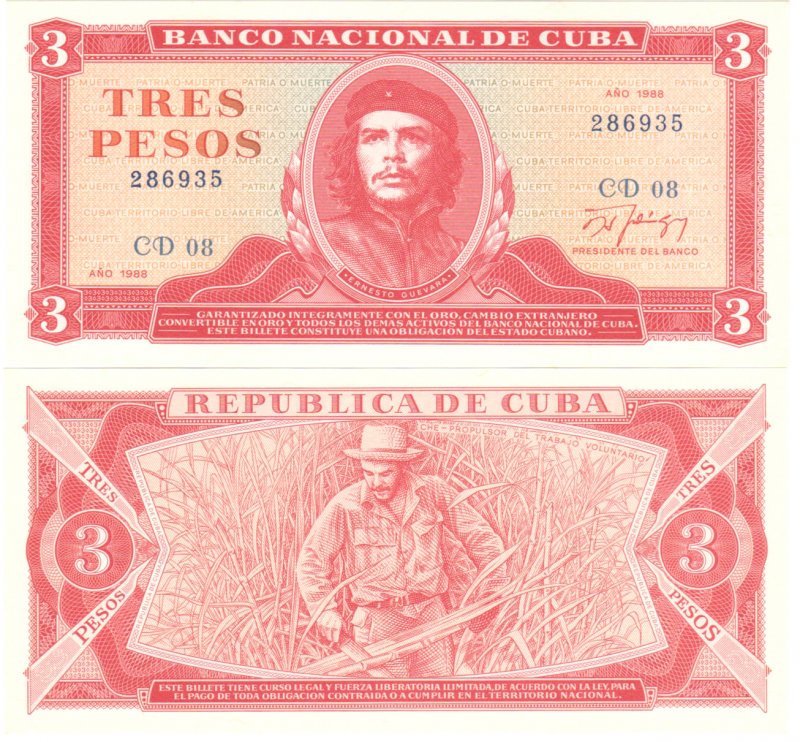 1988 Cuba Banknote Che Guevara 3 Pesos GEM UNC