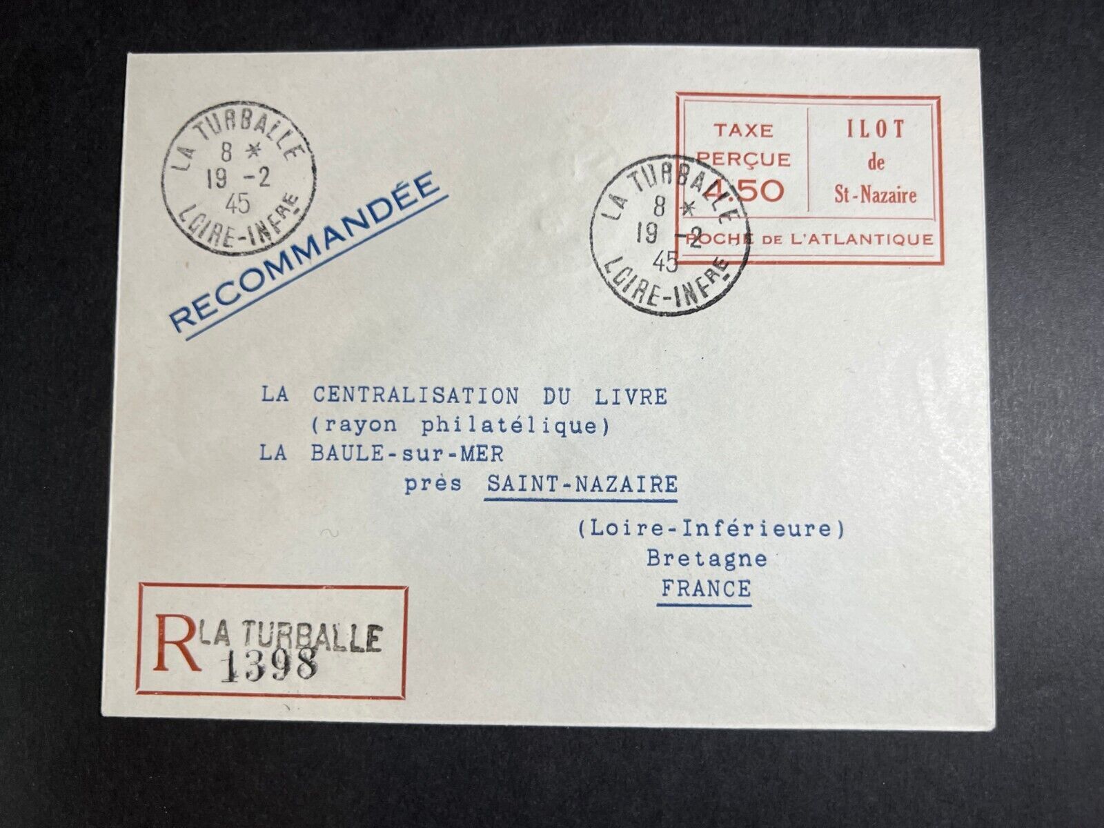 1945 Registered Germany Occupied France Cover La Turballe to La Baule ...