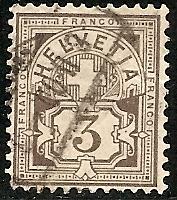 Switzerland   70 Used 1881 3c gray brown Numeral CV $12.