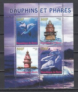 Benin, 2008 issue. Dolphins & Lighthouses on a sheet of 4. ^