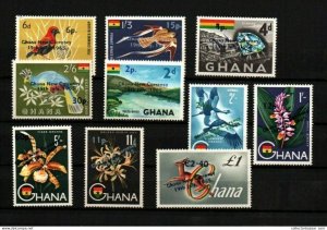 GHANA SG381/393 1965 'NEW CURRENCY' SURCHARGE SET MNH bird orchid fauna diamond