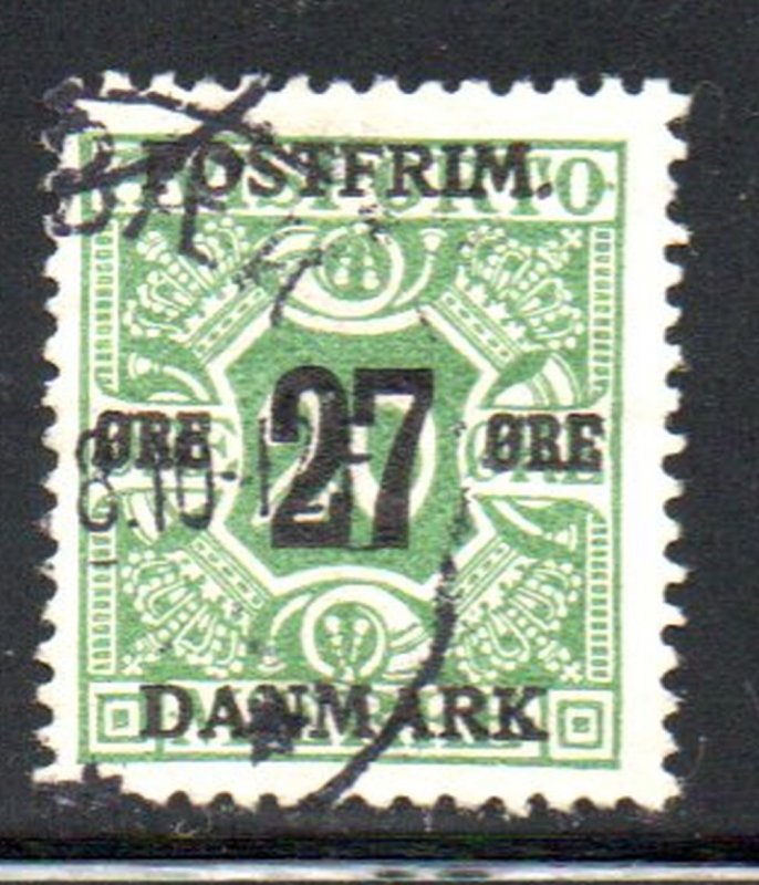 Denmark Sc 150 1918 27 ore overprint on 20 ore newspaper stamp used