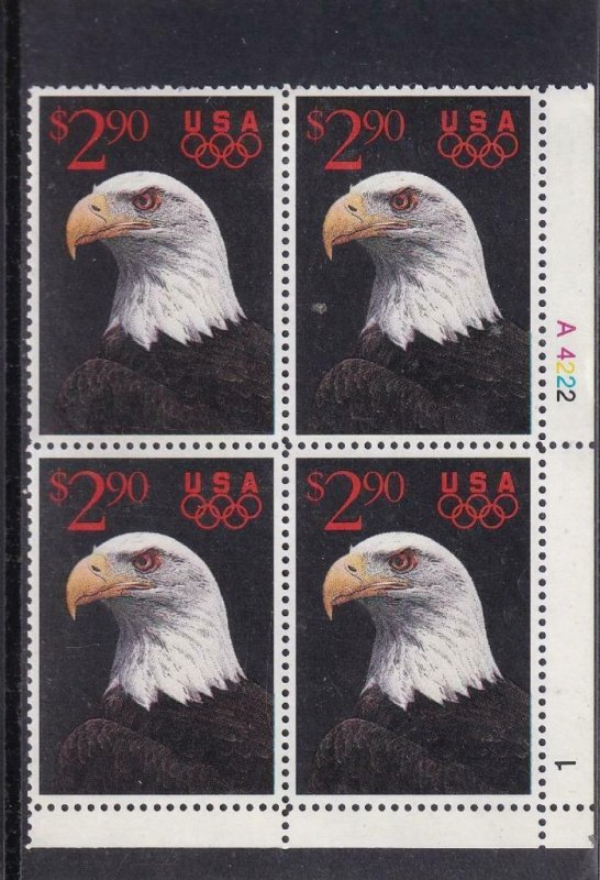 $2.90 Eagle Priority Mail Plate Block/4, Sc #2540, MNH (13890)