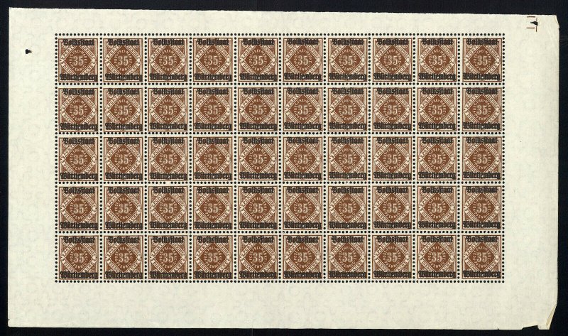 w46 Wurttemberg Scott #O51 35pf brown Mint OG NH full pane of 50 Scarce