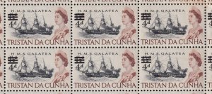 Tristan da Cunha 1967 QEII 4d on 4½d Ovpt. - H.M.S. Galatea MNH Block of 6 SG108