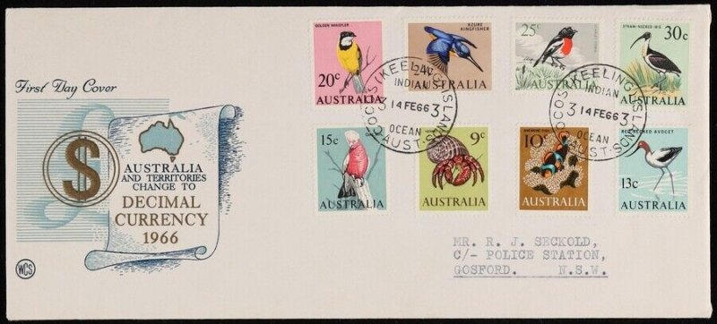 COCOS (KEELING) ISLANDS 1966 First decimal Def set on 3 First Day Covers.