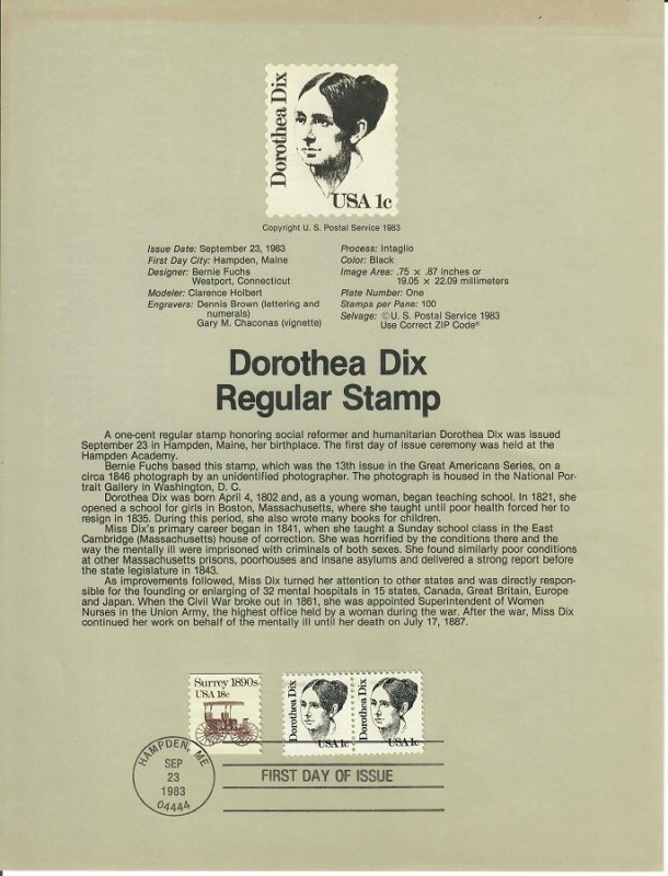 US SP503 Doretha Dix Souvenir Page #1844