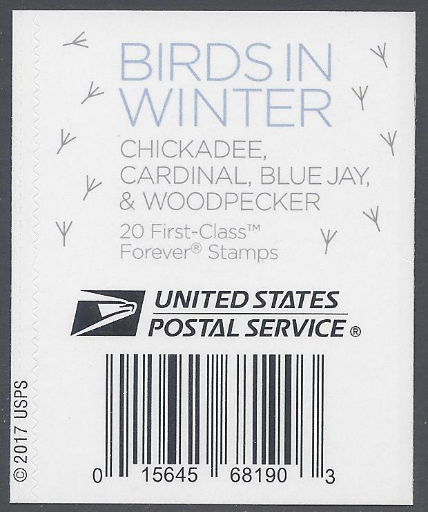 #5317-5320 (50c Forever) Birds in Winter Header Block/4 2018 Mint NH