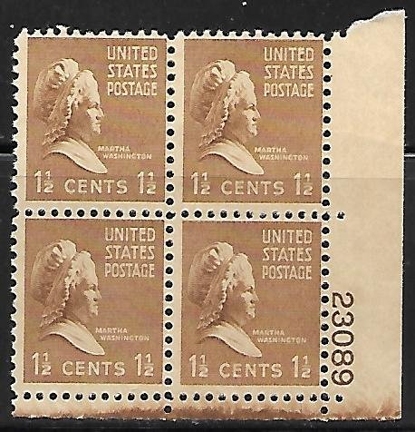 #805 Presidential  Lower Right Plate Block #23089 F VF NH  SCV=$.50