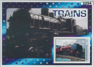 M2294 - AFGHANISTAN, SOUVENIR SHEET: Trains, Steam Locomotives 2001