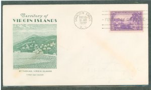 US 802 1937 3c Virgin Island, Part of US Territory Series, single on an unaddressed FDC with a Grimsland Cachet