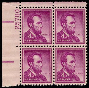 US #1036 PLATE BLOCK 4c Lincoln, VF/XF mint never hinged, very fresh color, n...