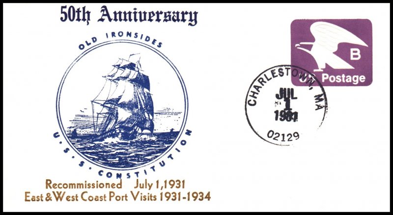 US 50th Anniversary Frigate Constitution Recommissioned 1981 Cover