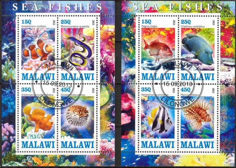 {g126} Malawi 2013 Fishes 2 sheets Used / CTO Cinderella