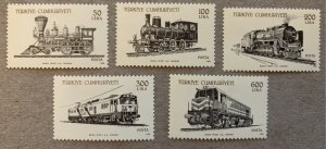 Turkey 1988 Trains Locomotives, MNH. Scott 2405-2409, CV $17.60