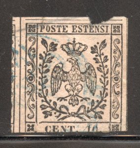 Italian States-Modena Scott 7 Used H (Faulty) - 1857 10c Coat of Arms - SCV $340