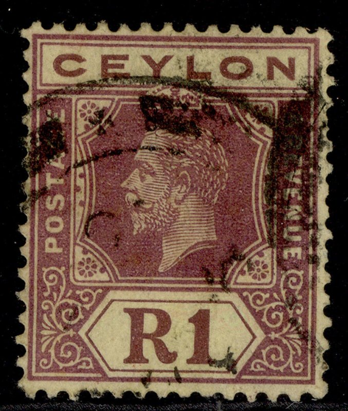 CEYLON GV SG354, 1r purple/pale yellow, FINE USED. Cat £50. DIE I 