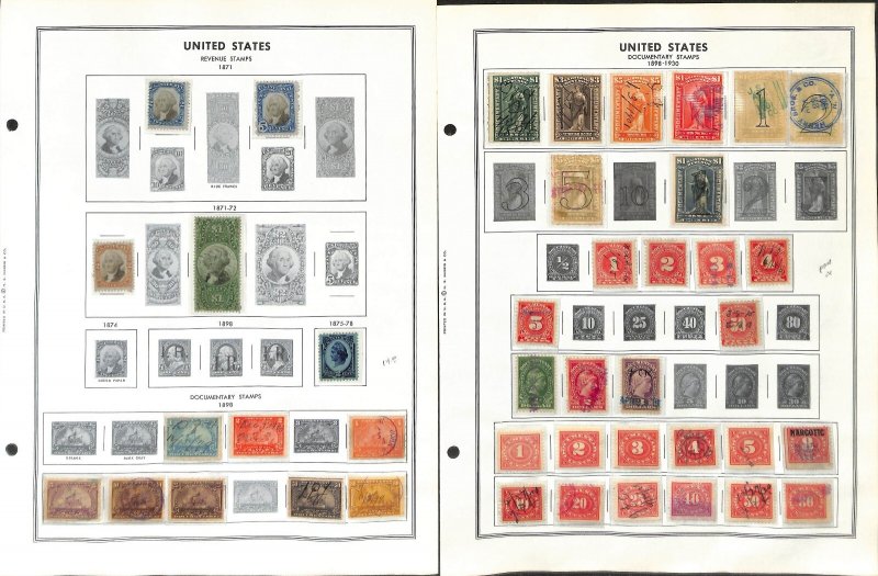 United States Stamp Collection on 9 Harris Pages, 1862-1940 Revenues (LK)