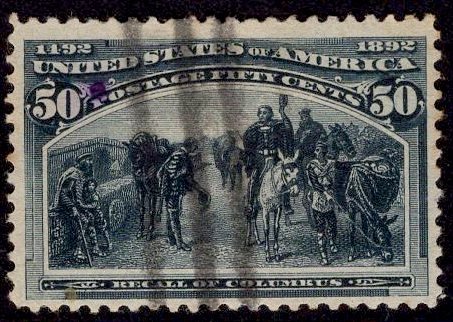 US Stamp #240 50c Columbian USED SCV $175. 4 Clear Margins!