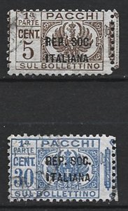 COLLECTION LOT 8270 ITALY SOCIAL REPUBLIC 2 PARCEL POST STAMPS 1944