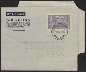 TRINIDAD & TOBAGO Aerogramme 12¢ King & Building 1951 Scarborough cancel!