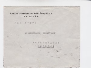 Greece 1953 le piree credit bank to bremen germany airmail stamps cover   r19749