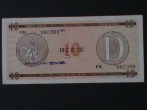​CUBA-NATIONAL BANK OF CUBA-$10-PESO-TOURIST EXCHANGE CERTIFICATE-UNC-VF-RARE