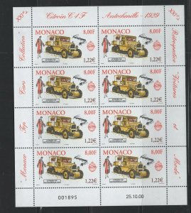 Monaco #2186-88 (2000 Classic Autos set) sheets of eight VFMNH CV $60.00