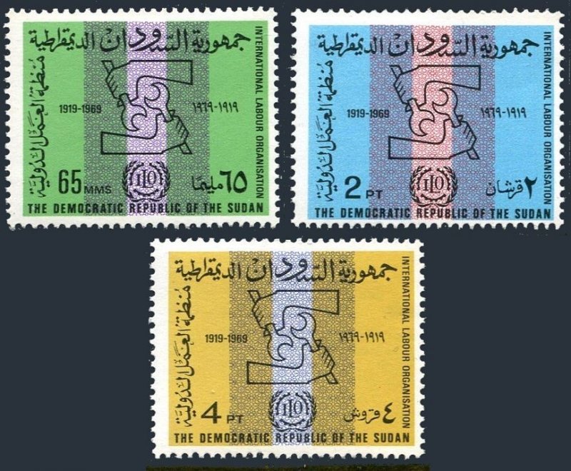 Sudan 225-227,MNH.Michel 258-260. ILO,50th Ann.1969.Emblem.