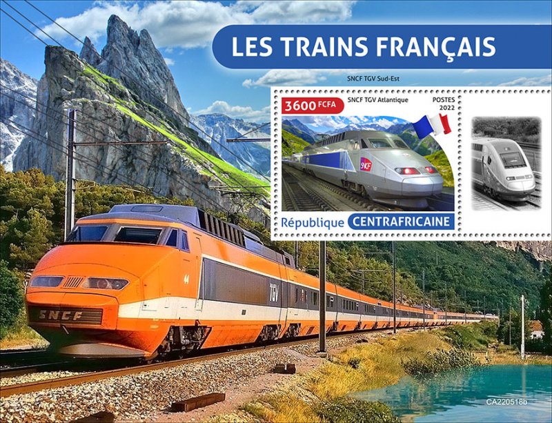 C A R - 2022 - French Trains - Perf Souv Sheet - Mint Never Hinged