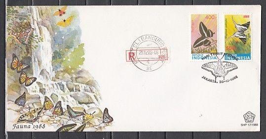 Indonesia, Scott cat. 1371-1372. Butterflies. Registered First Day Cover. ^