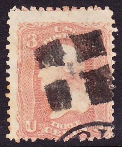 Scott 65, Used, 3c Civil War, Bold Grid of Squares, NYC, HR, Creases