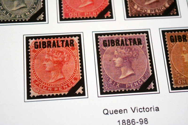 COLOR PRINTED GIBRALTAR [CLASS.] 1886-1950 STAMP ALBUM PAGES (12 illustr. pages)