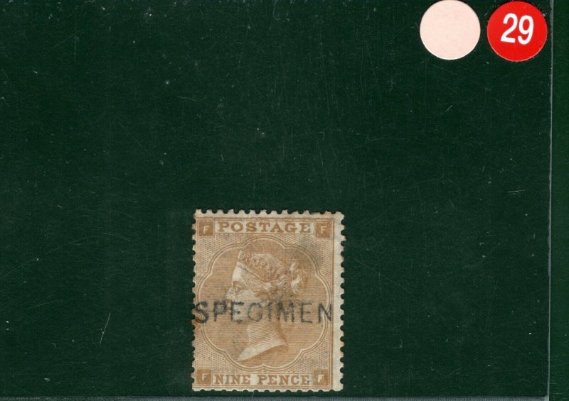 GB QV Stamp SG.86s 9d Bistre (Plate 2) (1862) SPECIMEN Mint MM Cat £750- ORED29